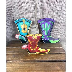 Set of 3 Whimsical Cowboy Boot Appetizer Bowls~Cactus/Guitar/ Star~ C.A. Stamp